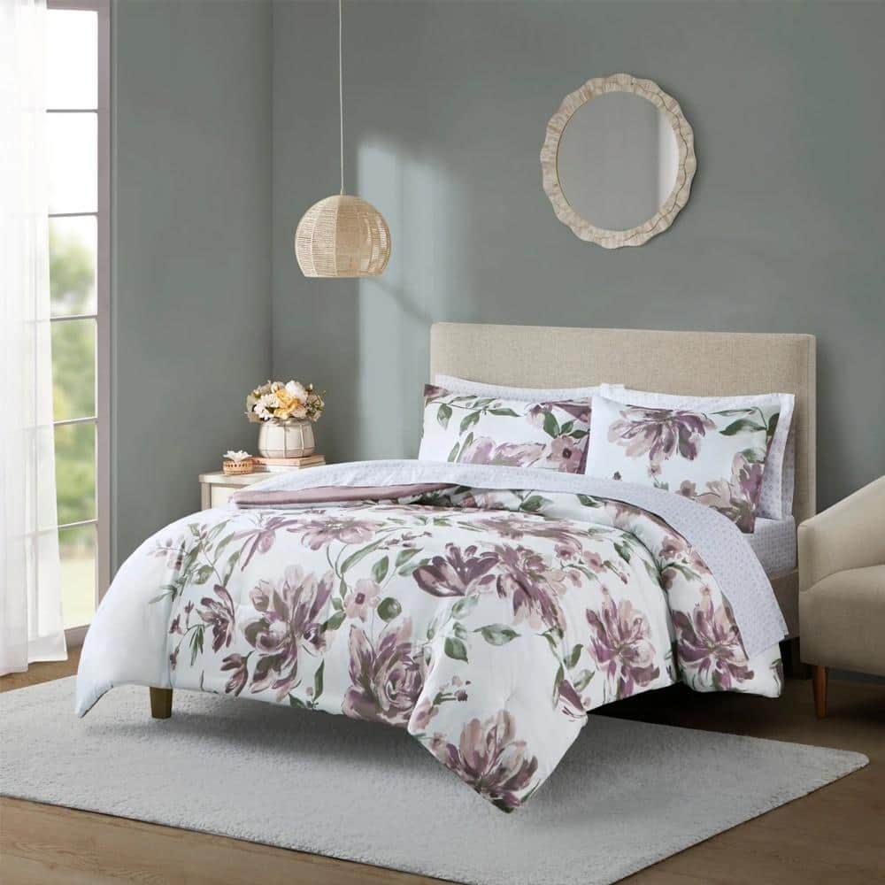 Cal King Floral Comforter Set with Bed Sheets Mauve Bed Bath & Beyond