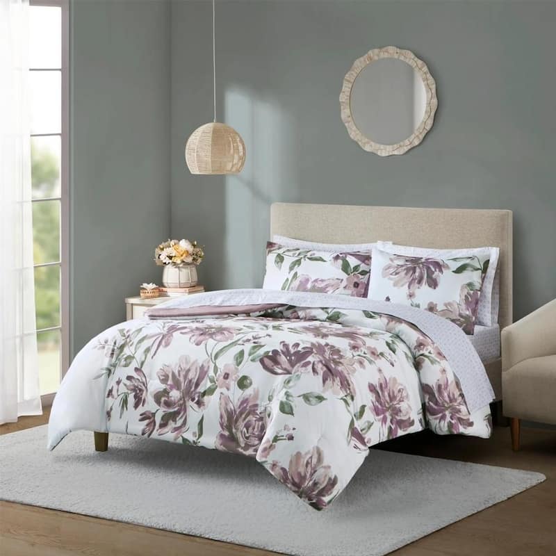 Twin Floral Comforter Set with Bed Sheets Mauve - Bed Bath & Beyond ...