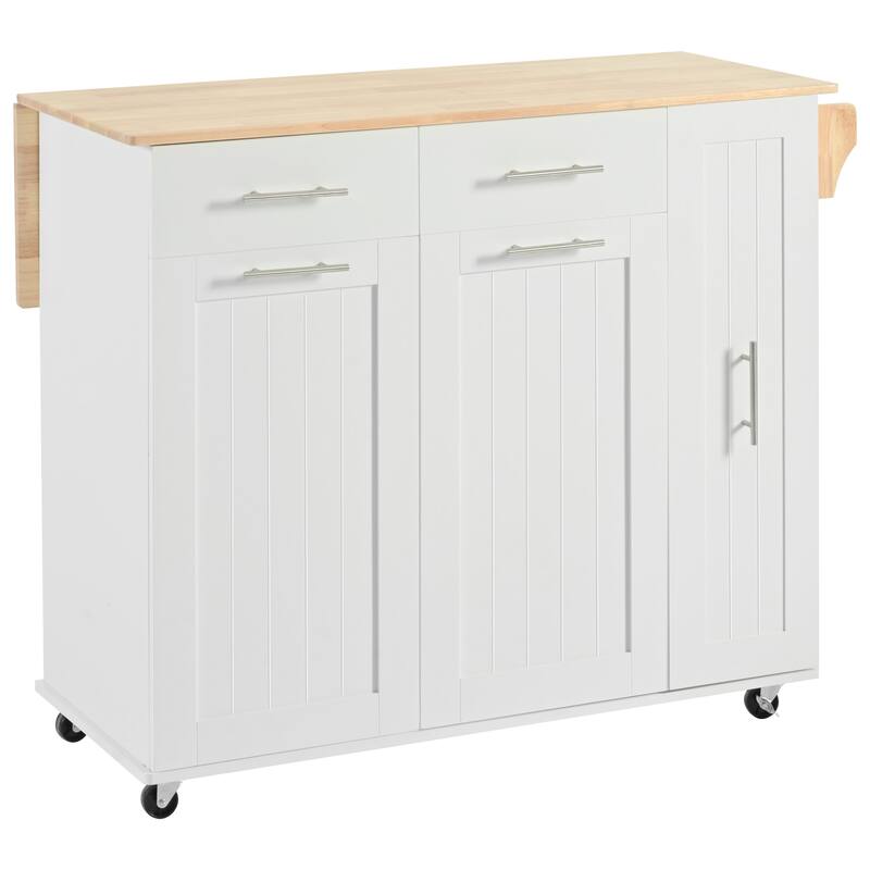 Kitchen Island Kitchen Storage Cart with Folding Board Storage Organizer Towel Rack Wheels 2 Drawers, for Kitchen, White