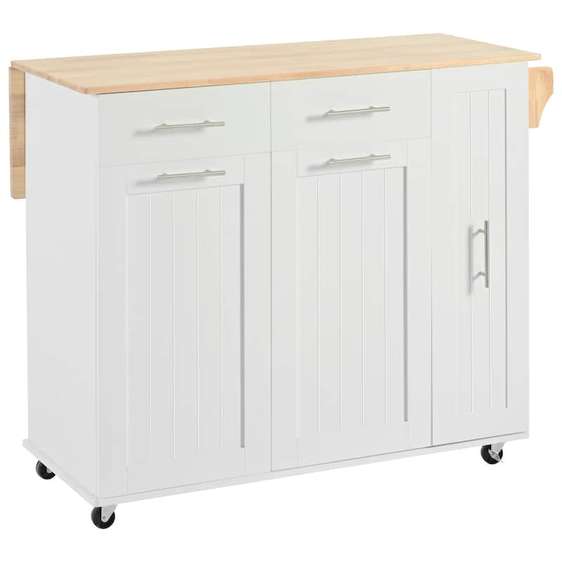Roomfitters Kitchen Island with Drop Leaf, Kitchen Storage Cart with 3 Tier Pull Out Cabinet Organizer, Internal Storage Rack