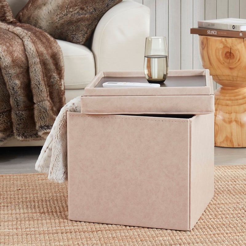 Foldable Tufted Square Storage Ottoman with Table Top Lid