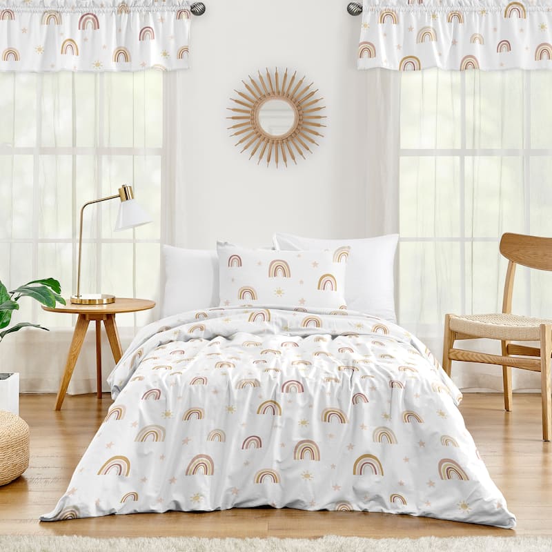 Boho Rainbow Girl 2pc Twin Comforter Set - Blush Pink Dusty Rose Gold Yellow Mauve Taupe Beige Tan Bohemian Stars Sun Celestial
