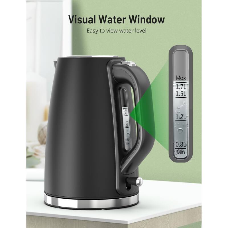 Tea Kettle Electric, 1.7L Visual Water Window Stainless Steel Electric