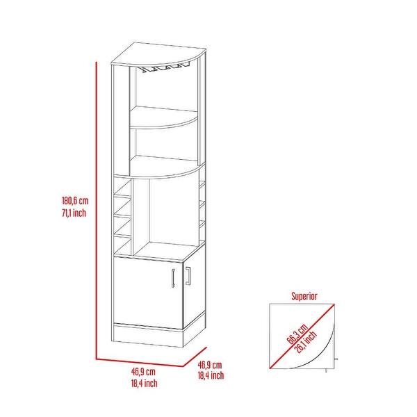 dimension image slide 6 of 7, TUHOME Syrah Corner Bar Cabinet with 2-Doors and 8 Cubbies - N/A