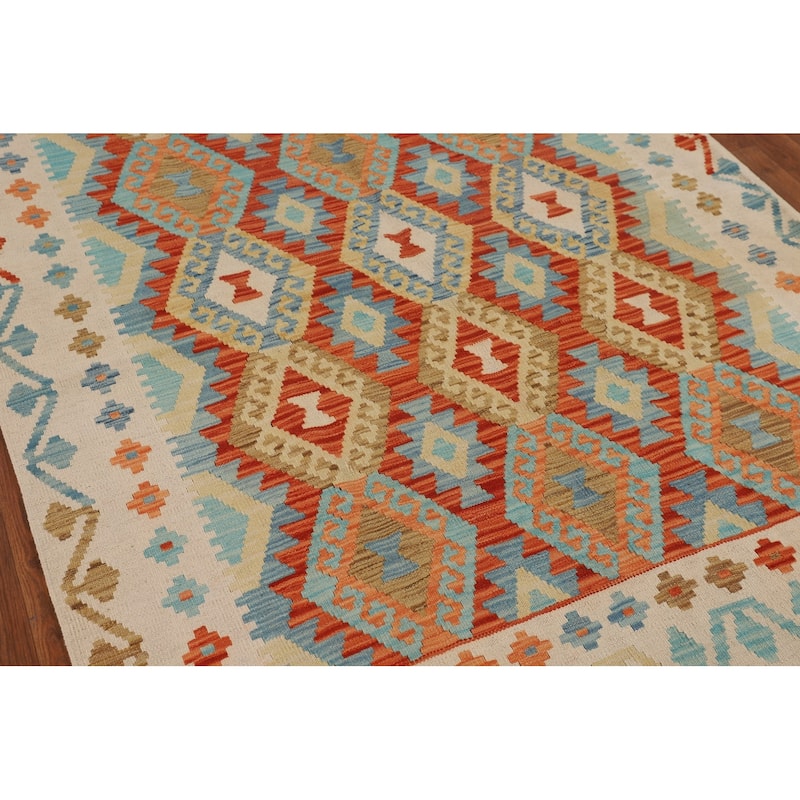 Kilim Reversible Oriental Area Rug Hand-Woven Wool Carpet - 4'10"x 6'5"