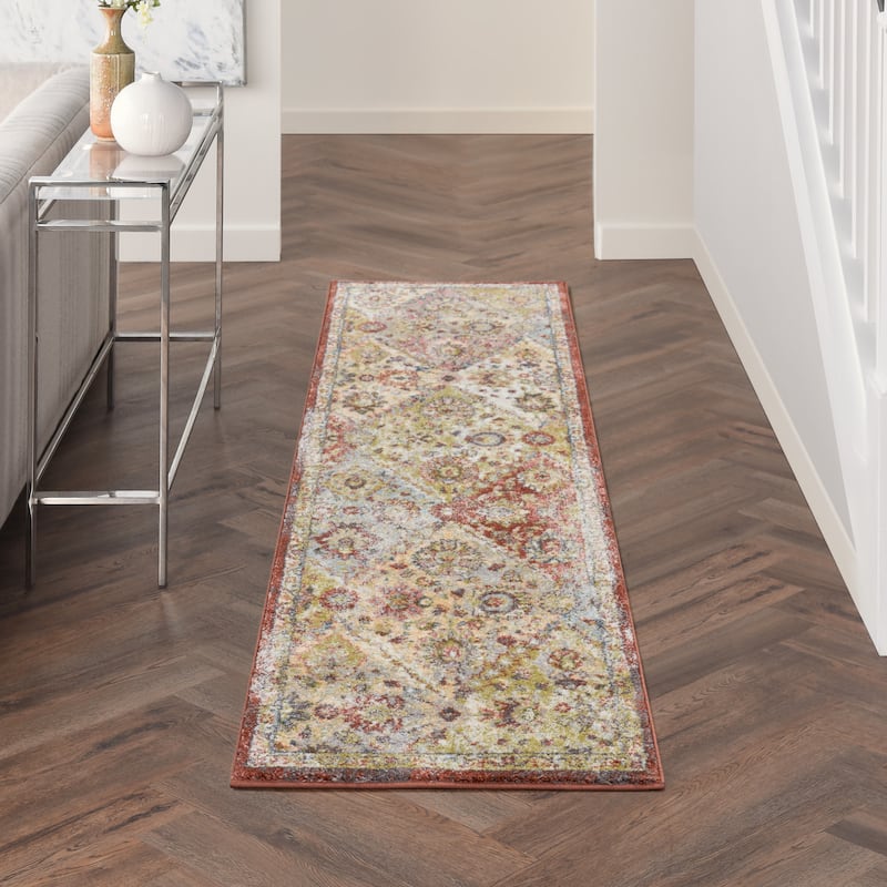 Nourison Soraya Transitional Country Botanical Floral Area Rug - 2' 2" x 7' 6" - Terracotta Multicolor - Runner