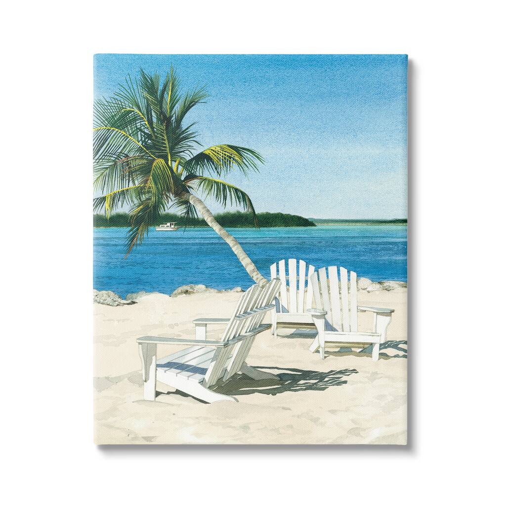 Stupell Palm Tree Beach Furniture Tropical Island Ocean Viewpoint Canvas Wall Art - Multi-Color