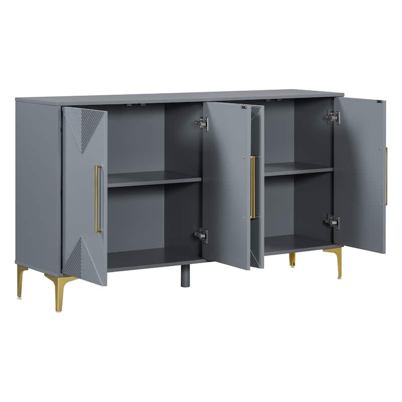 Stylish Four-Door Storage Cabinet with Geometric Design, Adjustable Shelves - Perfect for Entryways and Living Rooms