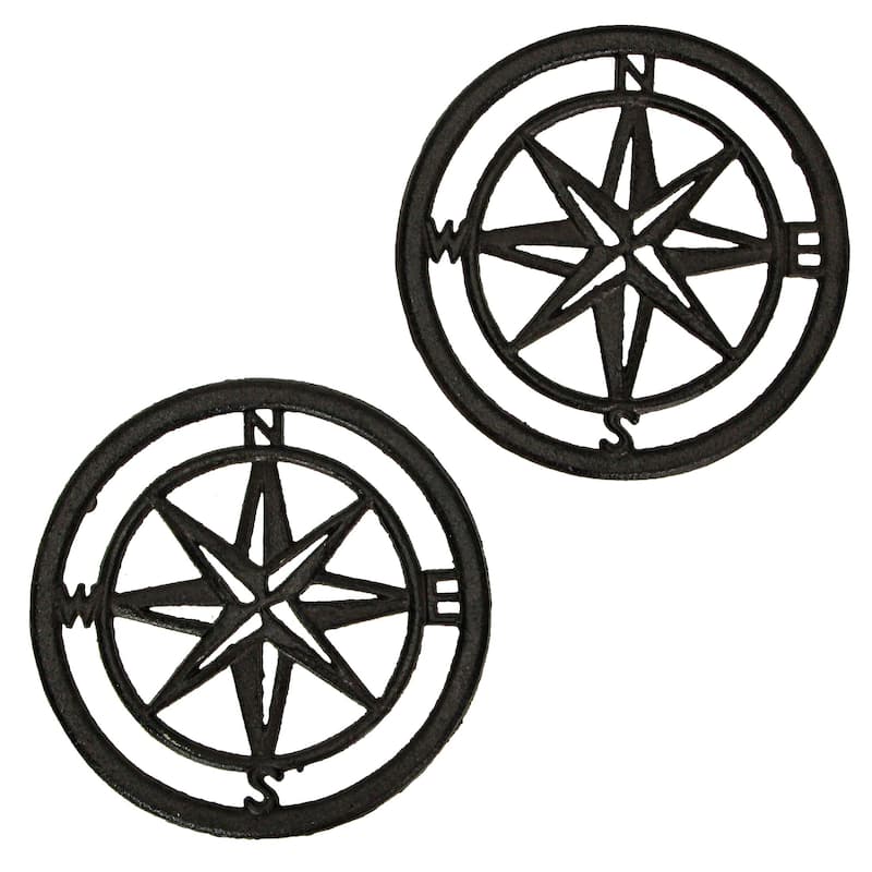 8 Inch Cast Iron Nautical Compass Rose Kitchen Trivets (Set Of 2) - 0.5 X 7.75 X 7.75 inches