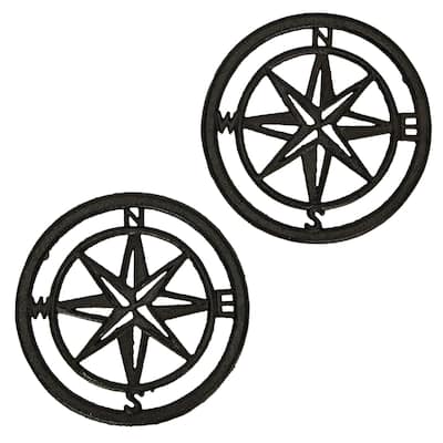 8 Inch Cast Iron Nautical Compass Rose Kitchen Trivets (Set Of 2) - 0.5 X 7.75 X 7.75 inches