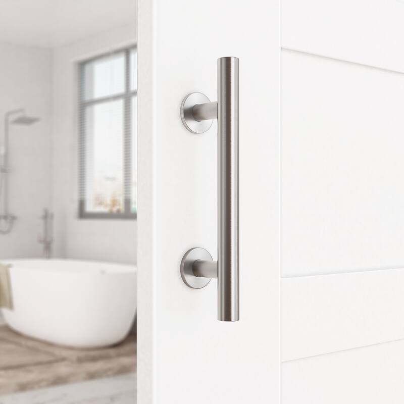 WINSOON 12" Stainless Steel Sliding Barn Door Handle Hardware with Flush Finger Pull Rectangle Pull and Flush Barn Door Handle