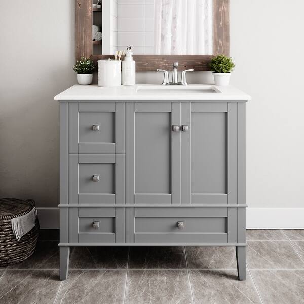 Shop Wyndenhall Windham 36 Inch Contemporary Bath Vanity With White Engineered Quartz Marble Top Overstock 9959935