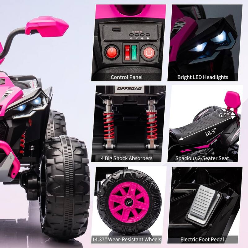2-Seater Kids Ride-On ATV, 24V Electric Quad 4 Wheeler with 800W Motors