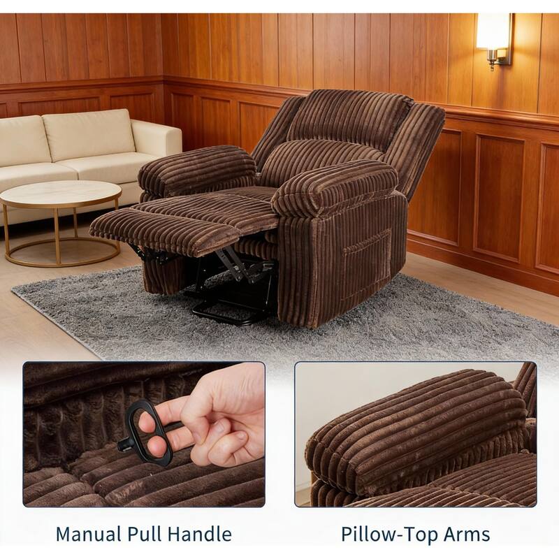 Corduroy Recliner Chair, Manual Recliner Sofa with Handle