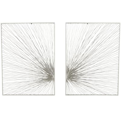 Metal Sunburst Coiled Ribbon Living Room Wall Decor - Set of 2 Silver - Roche River Decor