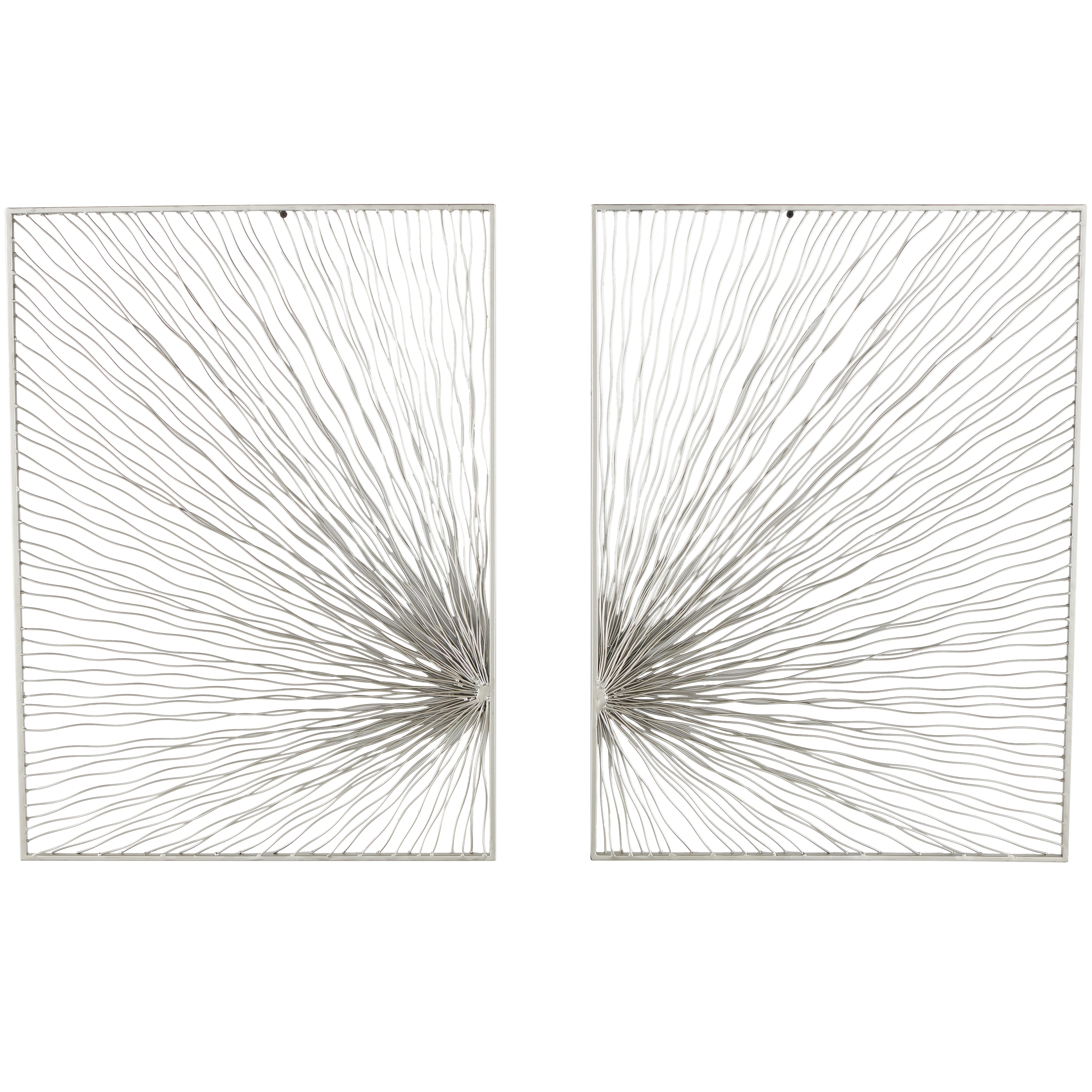 Metal Sunburst Coiled Ribbon Living Room Wall Decor - Set of 2 Silver - Roche River Decor