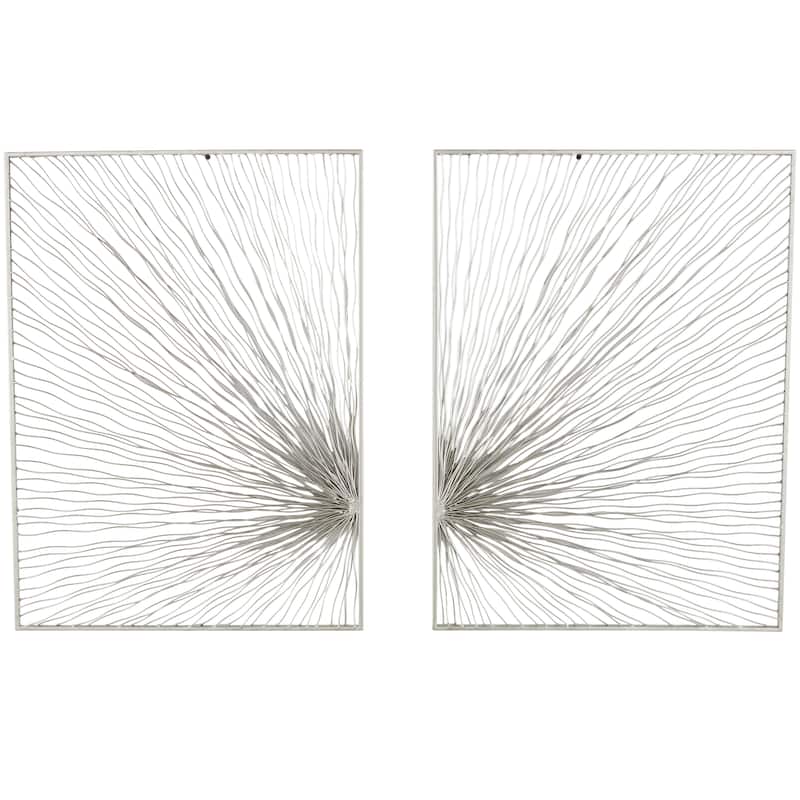 Silver Metal Coiled Ribbon Sunburst Home Wall Decor (Set of 2)