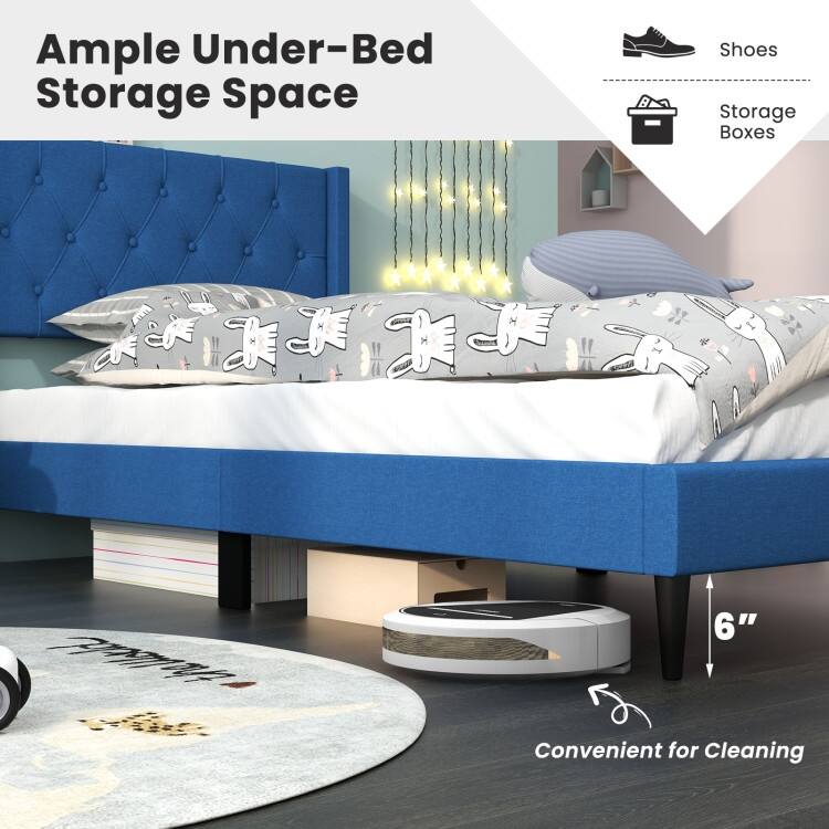 Upholstered Platform Bed with Button Tufted Wingback Headboard