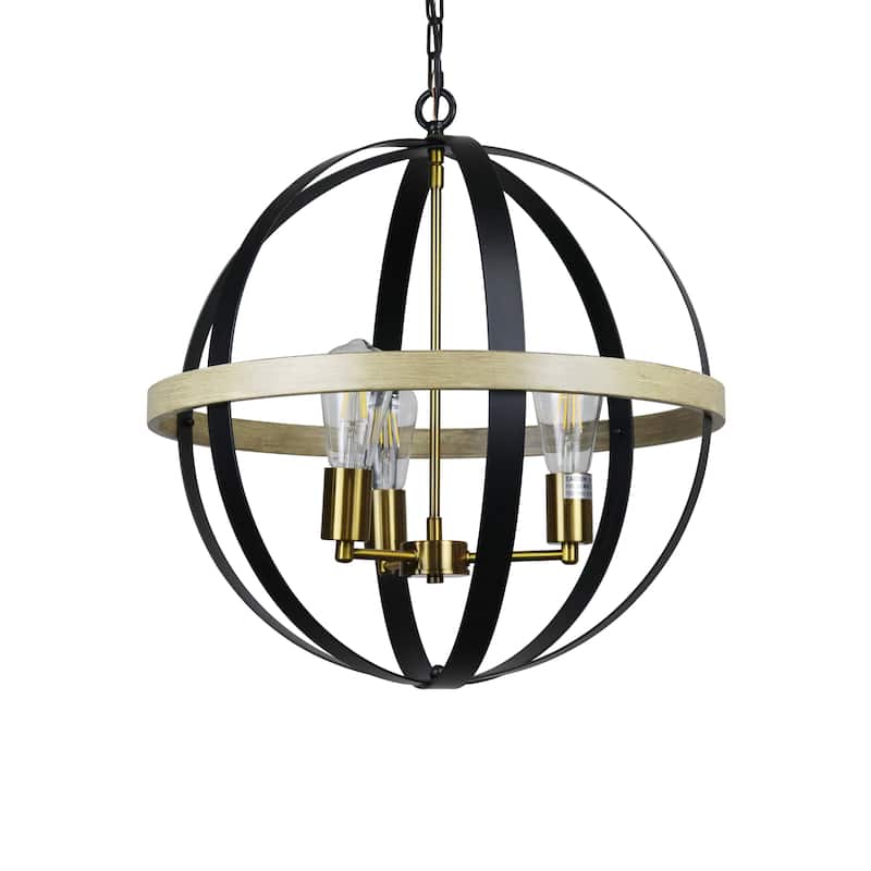 Farmhouse 3-light Matte Black/ Brass Hanging Pendant - Matt Black/ Brass/ Wood