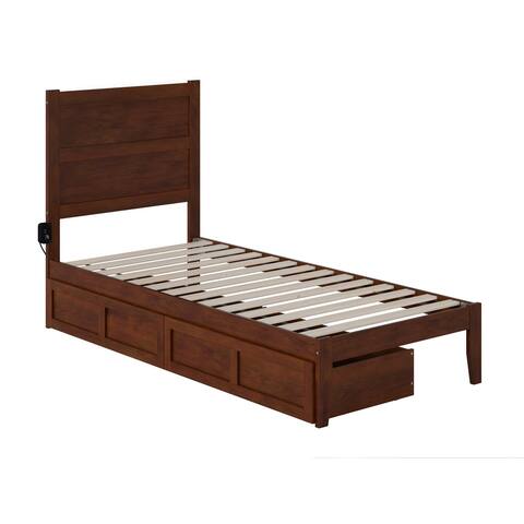 NoHo Twin Extra Long Bed with 2 Drawers in Walnut