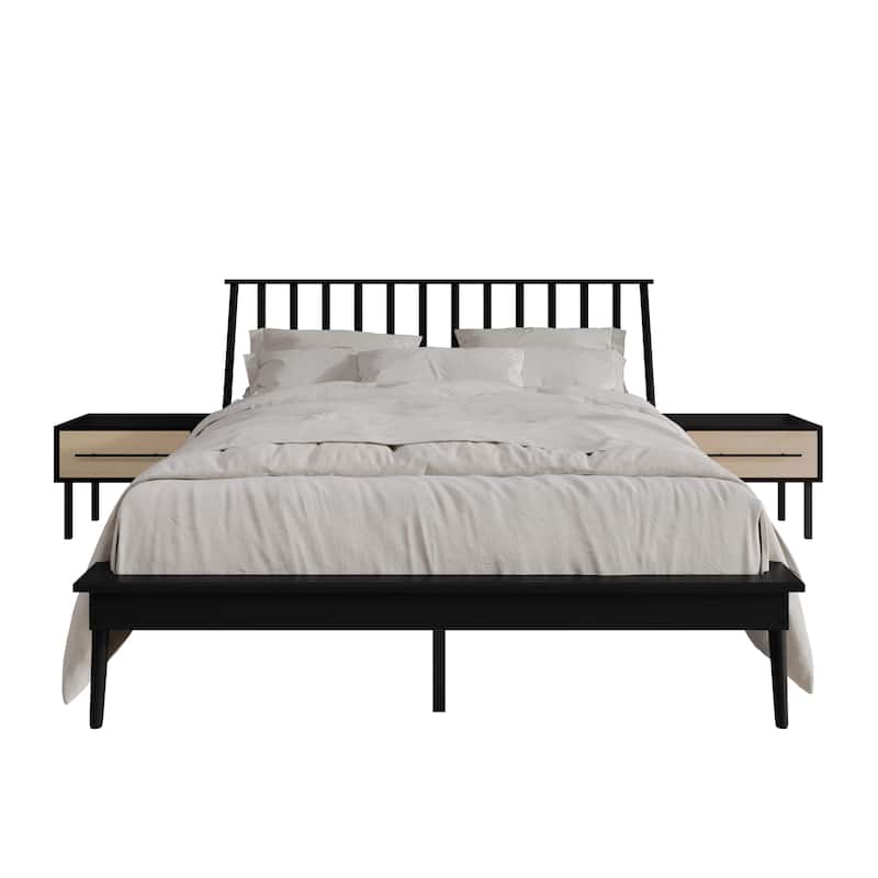 CraftPorch Vintage 3-pieces Wooden Bedroom Set - Black - Queen