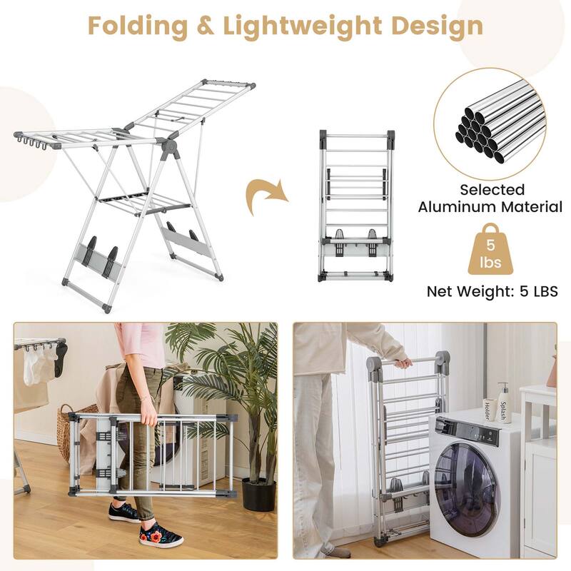 Costway 2-Layer Space-saving Aluminum Drying Rack Collapsible Clothes - See Details