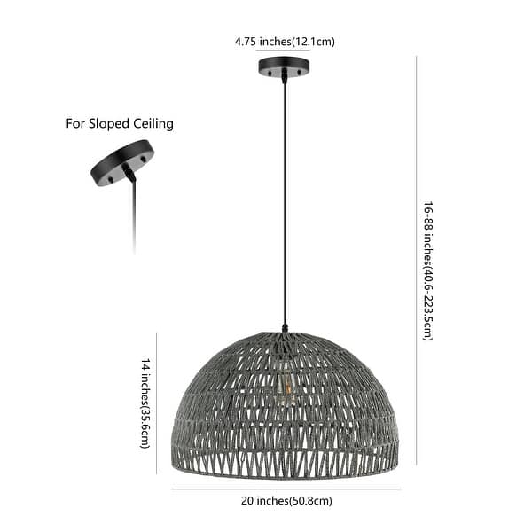 dimension image slide 4 of 19, Jigu 1-Light Woven Rattan/Iron LED Pendant, by JONATHAN Y