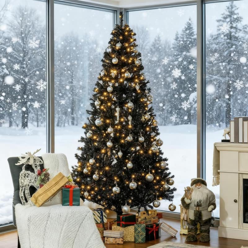 Pre-Lit Artificial Christmas Tree - Holiday Decor, Easy Assembly - Black