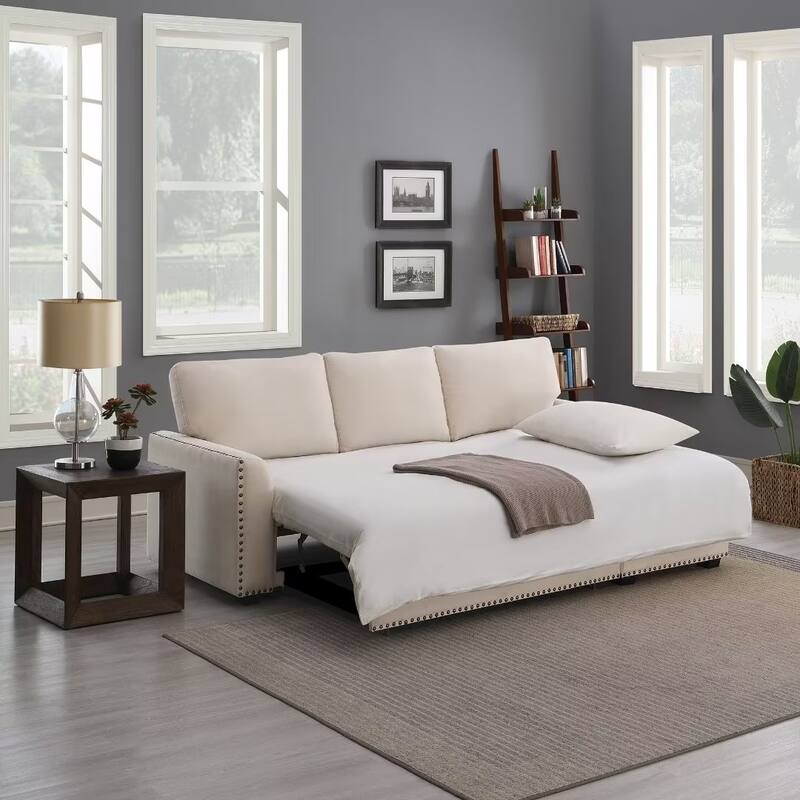 Morden Fort Reversible L-Shaped Sofa Bed with Storage - Velvet Upholstery, Button Tufting, and Nailhead Trim
