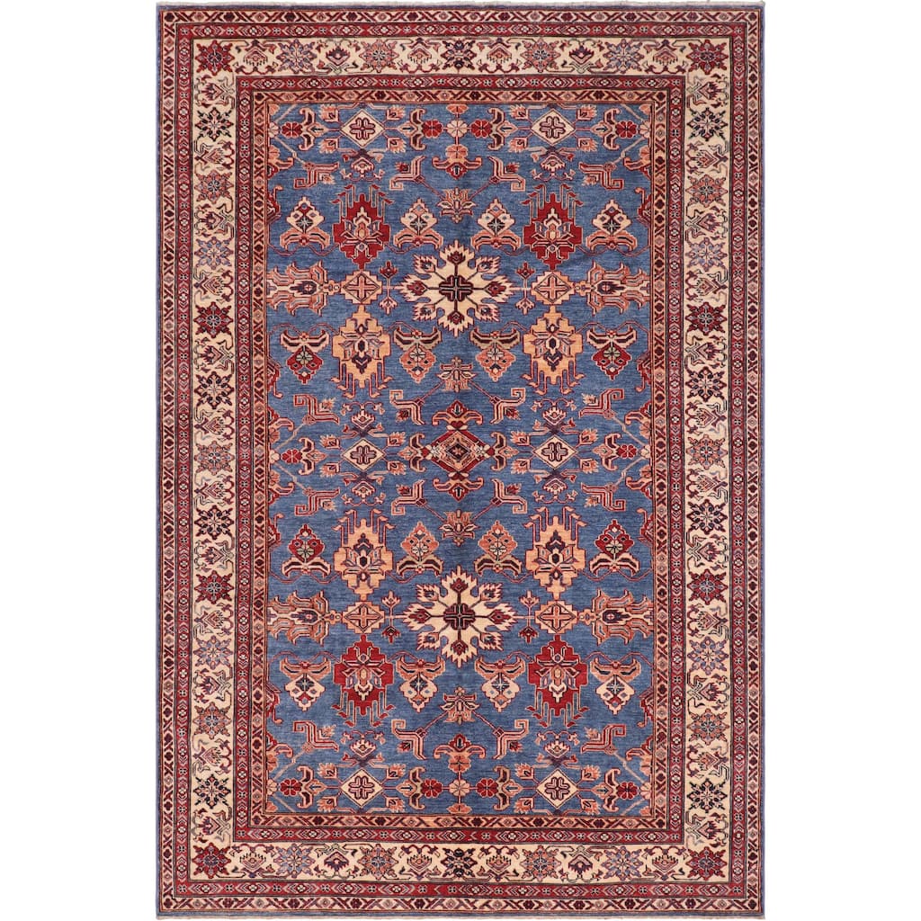 Tribal Super Kazak Kamila Light Blue/Natural Hand Knotted Wool Rug - 6'1'' x 9'6''