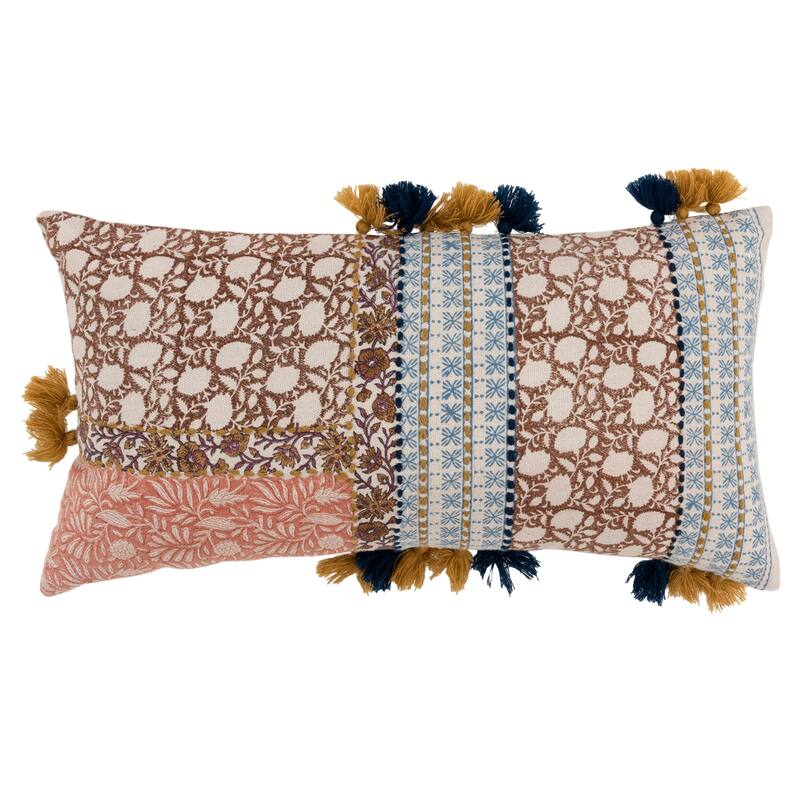 Rizzy Home Primitive Block Print Throw Pillow - Polyester - Multi - Accent - Single