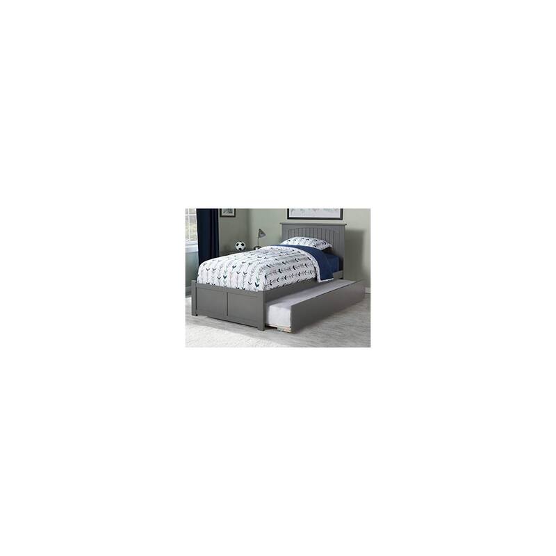 Antique Twin XL Platform Bed with Trundle - Grey Finish, Extra Long Bed Frame & Footboard