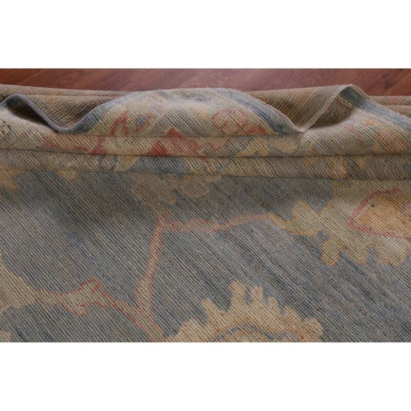 Hand Knotted Oriental 100% Wool Carpet Transitional All-Over Navy Blue & Blues Oushak Area Rug - 12' 5'' X 8' 11''