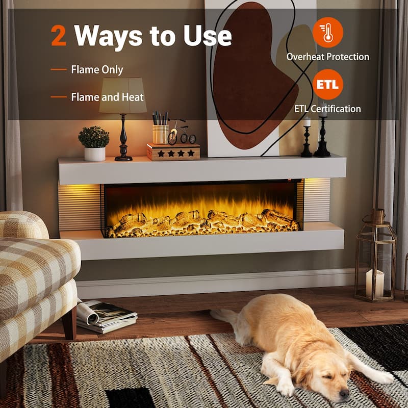 Gymax 18'' 3-Sided Wall Mounted Electric Fireplace w/ 32''Wide