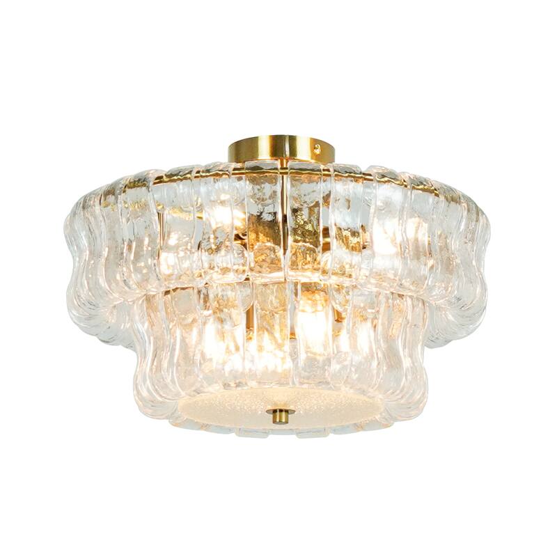 2-Tiere Golden Semi-flush Mount Ceiling Light for Living Room - 17.32in