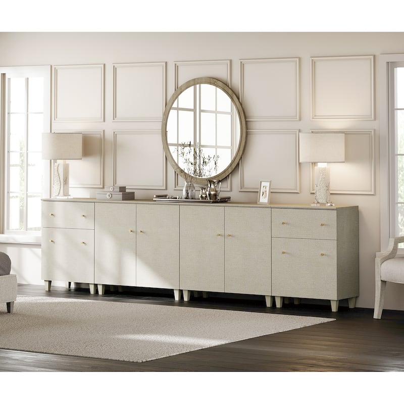 Wood Dresser with 2 Drawers and 4 Cabinets for Bedroom, 118" Wide - Beige