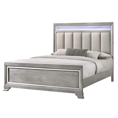 Evonne Gray LED Fabric Upholstered Panel Bed