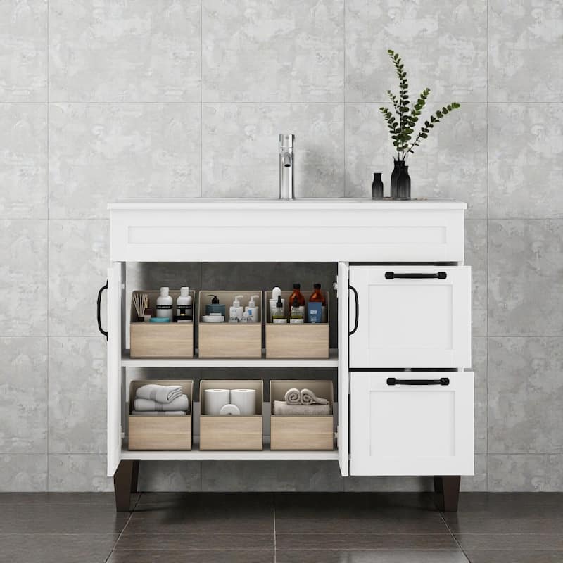 39.8" Bathroom Vanity with Sink Combo, 2 Doors and 2 Large Drawers, Soft-Close Cabinet with Black Hardware