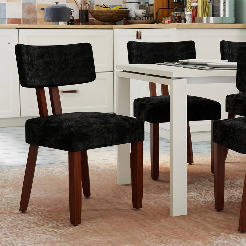 Mid-century Fabric Upholstered Dining Chairs in Dark Brown Legs, Set of 2 - Black