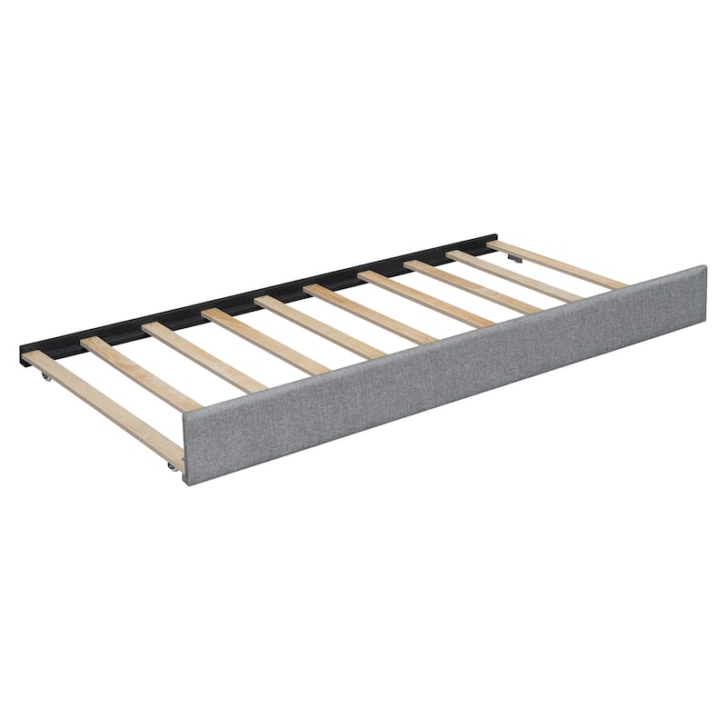 Queen Size Upholstered Platform Bed with Reading Lights, Drawers, Trundle and Shelves, Gray