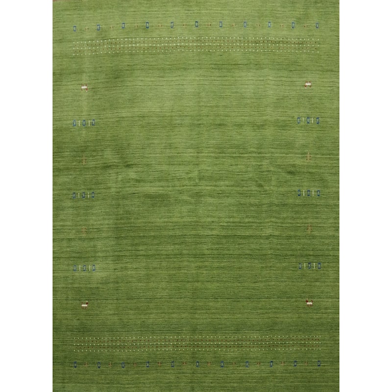 Hand Knotted Oriental 100% Wool Carpet Tribal Animal Pictorial Green Gabbeh Area Rug - 9' 1'' X 8' 9''