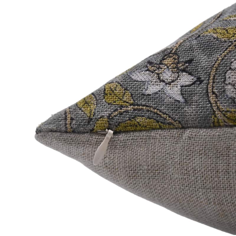 Linen Floral Block print pillow Cover - Merakhi
