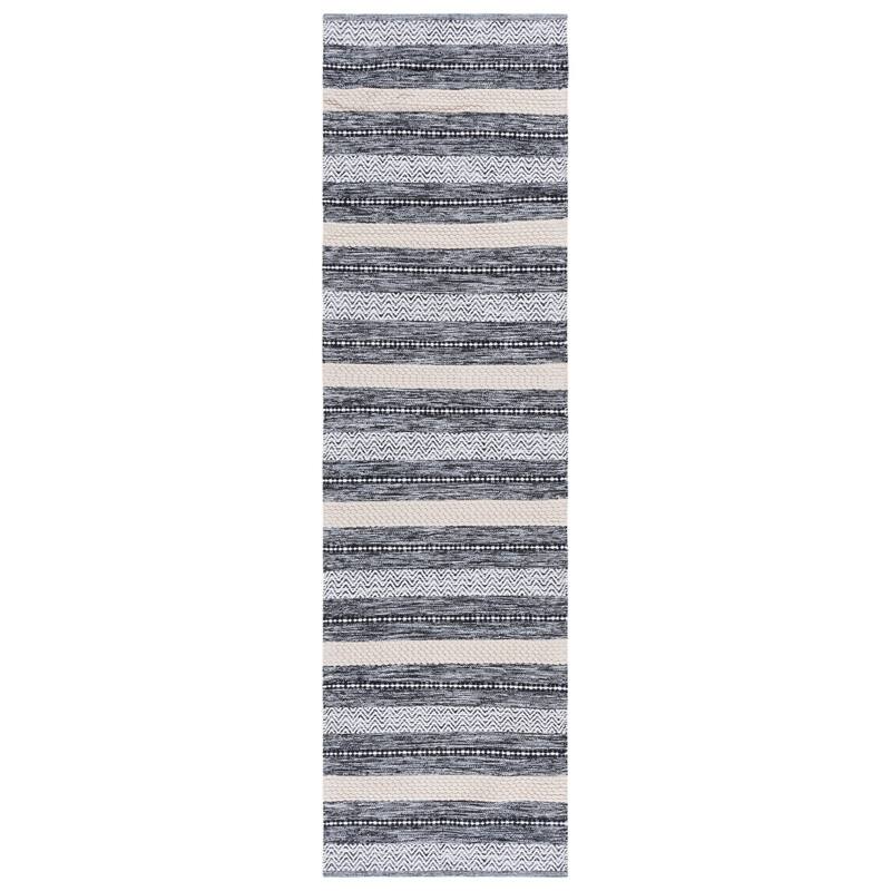 SAFAVIEH Handmade Montauk Robin Casual Cotton Rug - 2'3" x 8' Runner - Black/Ivory