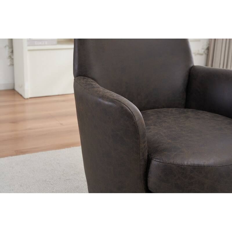 Comfy PU leather Swivel Barrel Chair with Gold Stainless Steel Base