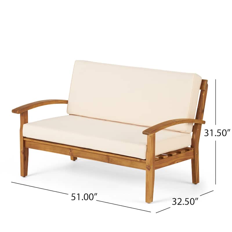 Peyton Outdoor Cushioned Acacia Wood Loveseat and Table Set by Christopher Knight Home