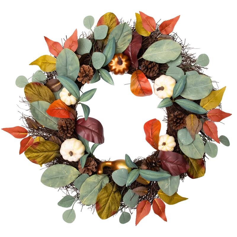 Pumpkin Pinecone Gourd Grapevine Artificial Thanksgiving Wreath 24"