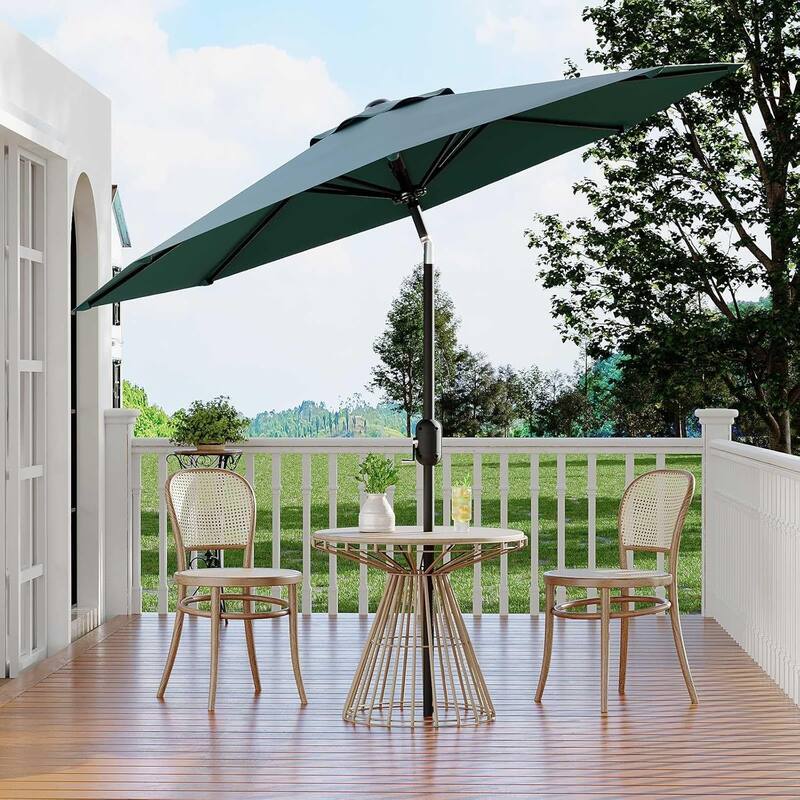 10Ft Patio Umbrella - 8 Sturdy Ribs Outdoor Table Umbrella with Crank Lift & Push Button Tilt