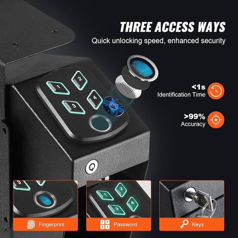 Gun Safe for Pistols, Biometric Gun Safe with Three Quick Access Ways of Fingerprints, Passwords and Keys