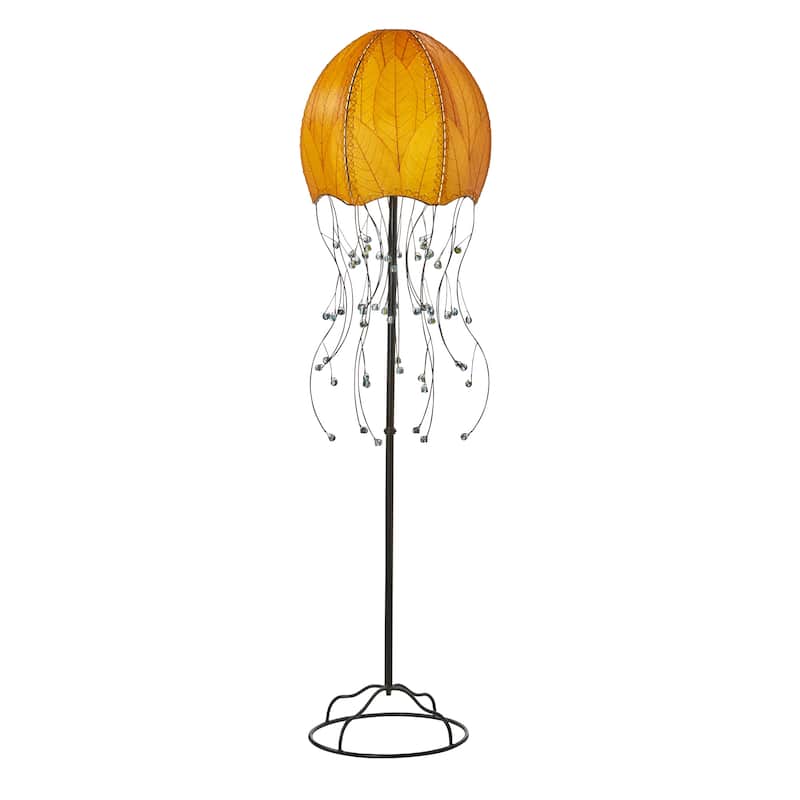 Handmade Jellyfish Large Floor Lamp, Cocoa Leaves Shade, 15 x 15 x 64 in.