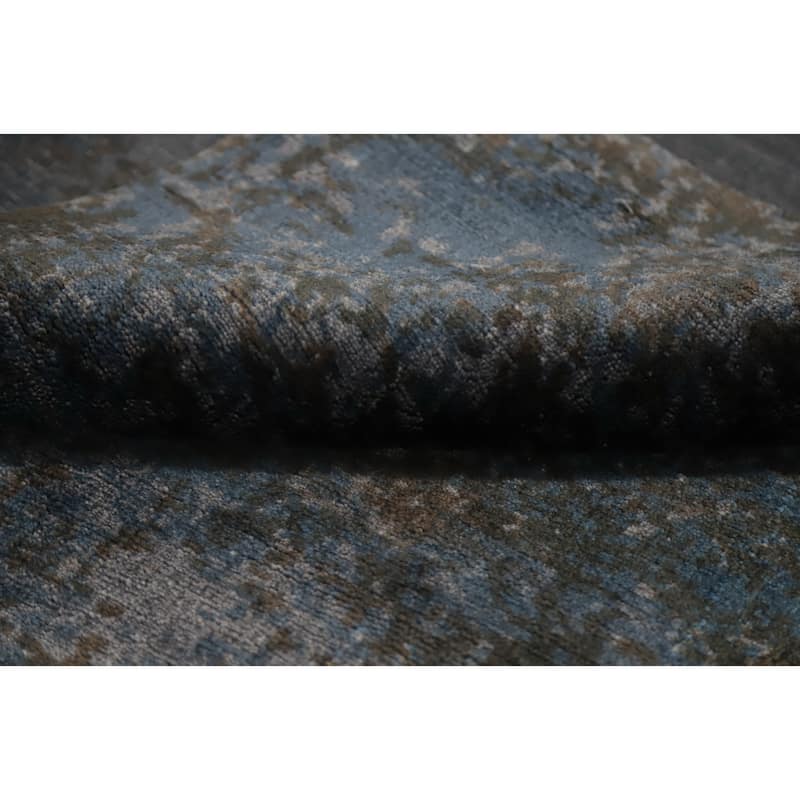 Hand Knotted Oriental Viscose Silk Carpet Modern Abstract Greys & Charcoal Abstract Area Rug - 6' 0'' X 4' 0''